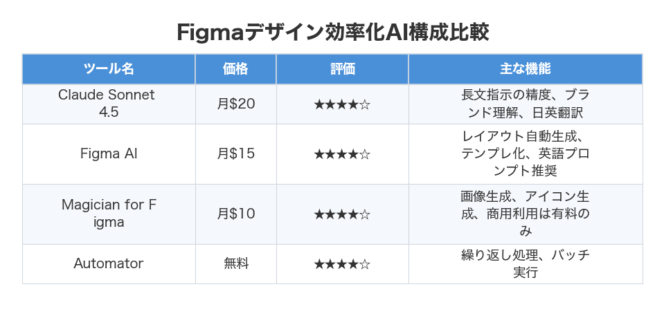 Figmaデザイン効率化AI構成比較