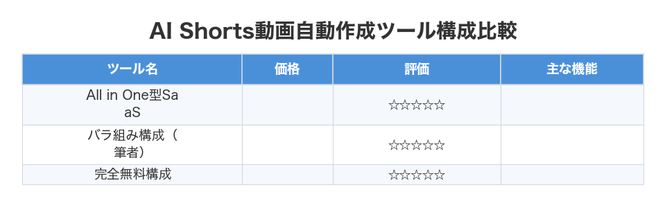 AI Shorts動画自動作成ツール構成比較