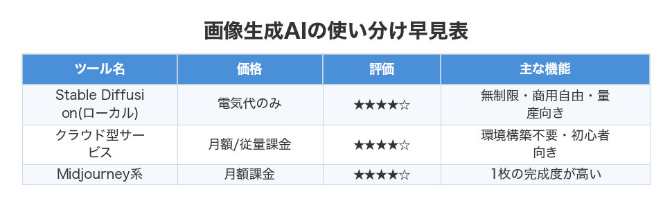 画像生成AIの使い分け早見表